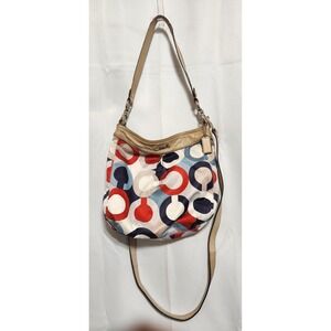 Coach Ashley Op Art Satin Multi Print Handbag Purse C1376-F23930 Shoulder Bag